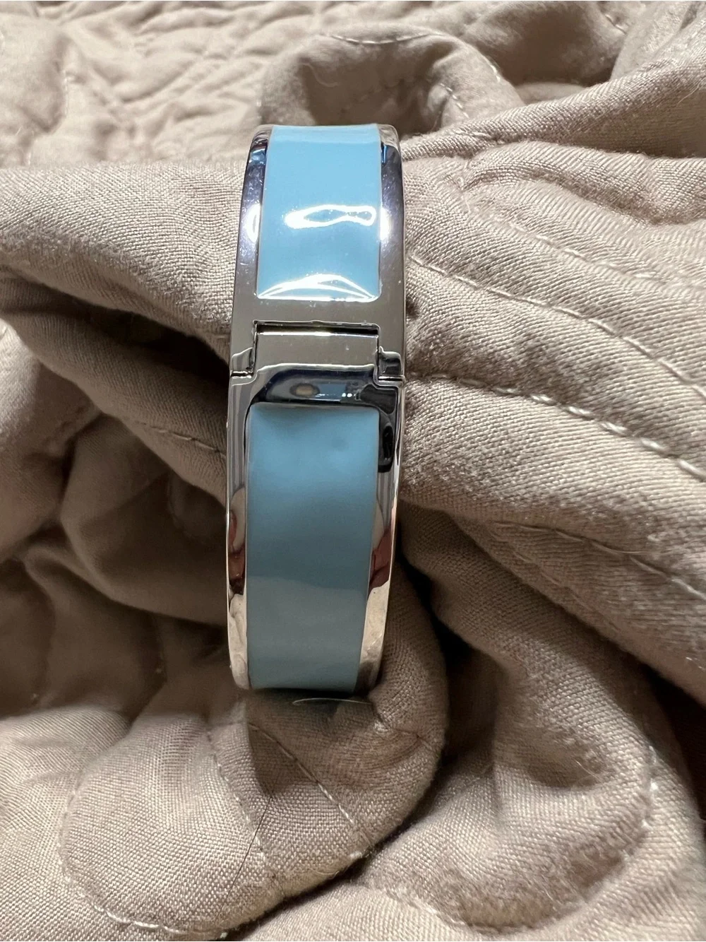 Tory Burch Sky Blue Enamel Double-T Hinge Bracelet